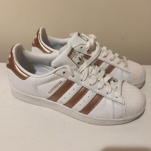 Adidas Women's Superstar White and Tan Sneakers